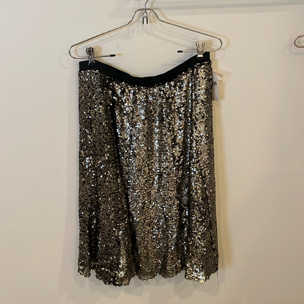 Maeve sequin midi skirt NWT lined with slip, elastic waist, black and metallic